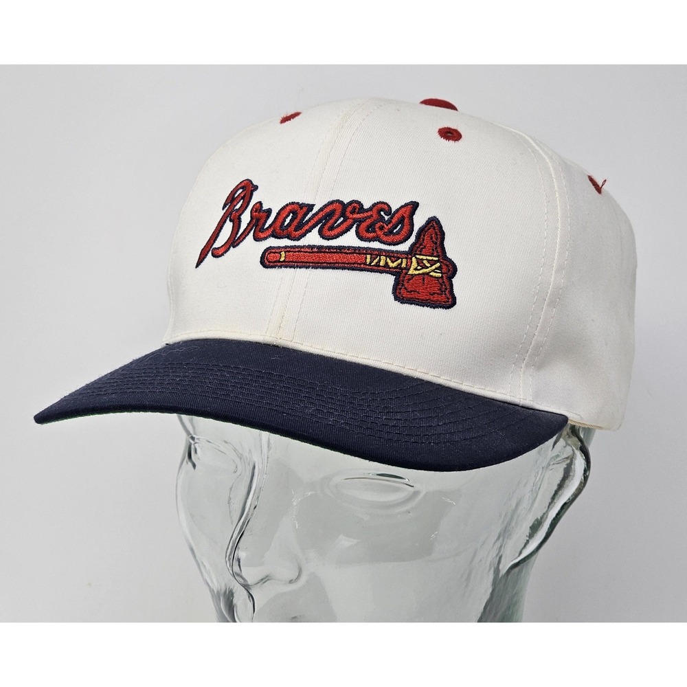 Vintage Atlanta Braves Hat Cap Snap Back One Size White MLB Baseball Signatures